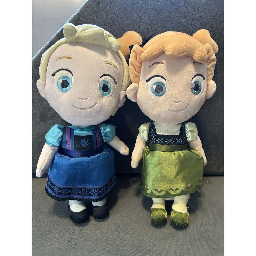 Disney Store Frozen Young Anna Elsa Plush Dolls 13" Set of 2 Authentic